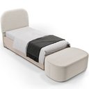 Ver imagem 1 de Cabeceira Cama Box 100cm Lanna com Puff Recamier Doha W01 Bouclê Creme - Lyam Decor