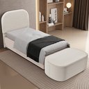 Ver imagem 2 de Cabeceira Cama Box 100cm Lanna com Puff Recamier Doha W01 Bouclê Creme - Lyam Decor