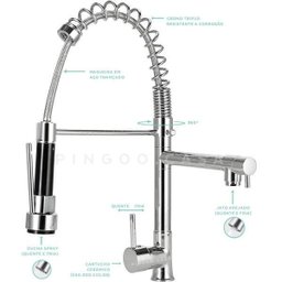 Cuba para Cozinha Gourmet Pia Aço Inox com Acessórios Nawa 50cm e Torneira Gourmet Munim Pingoo - 4
