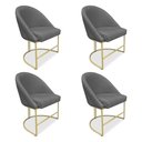 Ver imagem 1 de Kit 04 Cadeiras Poltrona de Jantar Bela Linho Grafite Base Metálica Industrial Dourado - Pallazio