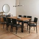 Ver imagem 1 de Conjunto Sala de Jantar Mesa 8 Cadeiras Corino Tampo de Madeira Maciça Pinus Athenas Madri Preto/Galaxy Preto