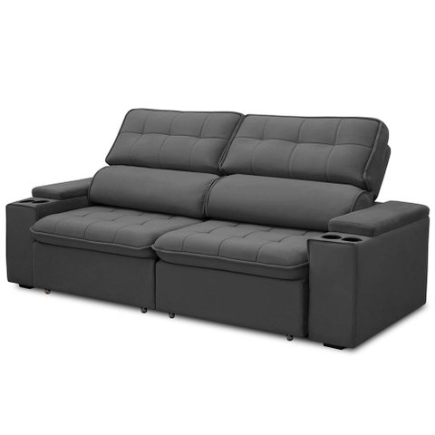 Sofá Retrátil Reclinável 3 Lugares 210cm Ginevra F05 Veludo Castor - Mpozenato