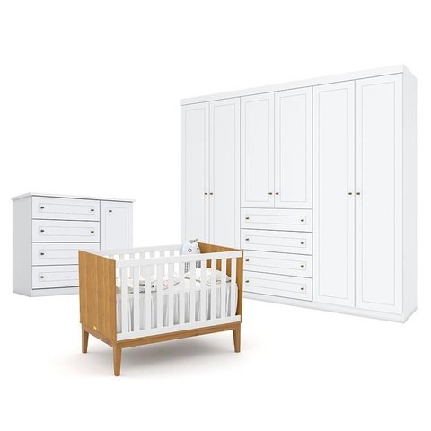 Quarto de Bebê Americano 6 Portas Com berço Americano Unique Freijó Branco Soft Eco Wood - Matic - H