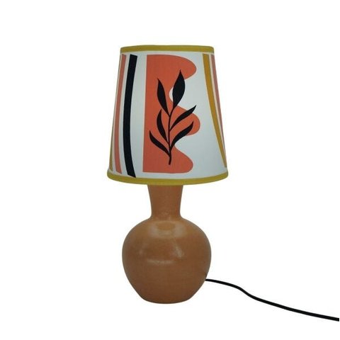 Abajur Base Cerâmica Rústica e Cúpula Estampada com Apliques