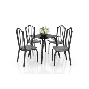 Conjunto de Mesa Lotus 75cm com 4 Cadeiras 121 Preto Platina Artefamol