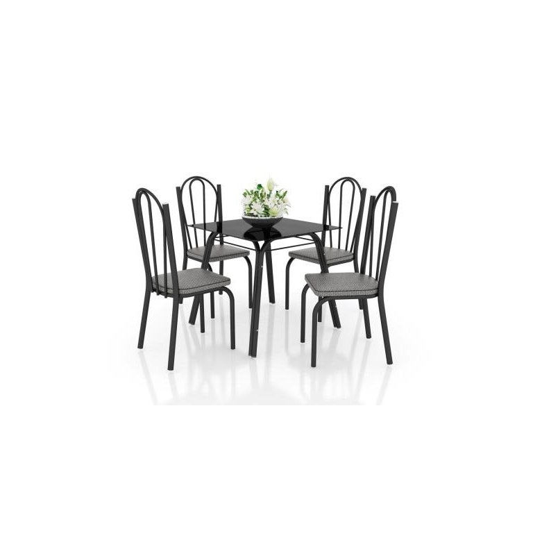 Conjunto de Mesa Lotus 75cm com 4 Cadeiras 121 Preto Platina Artefamol Conjunto de Mesa Lotus 75cm com 4 Cadeiras 121 Preto Platina Artefamol