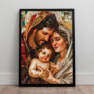 Quadro Decorativo Inspiração Familia de Jesus Mosaico Parede