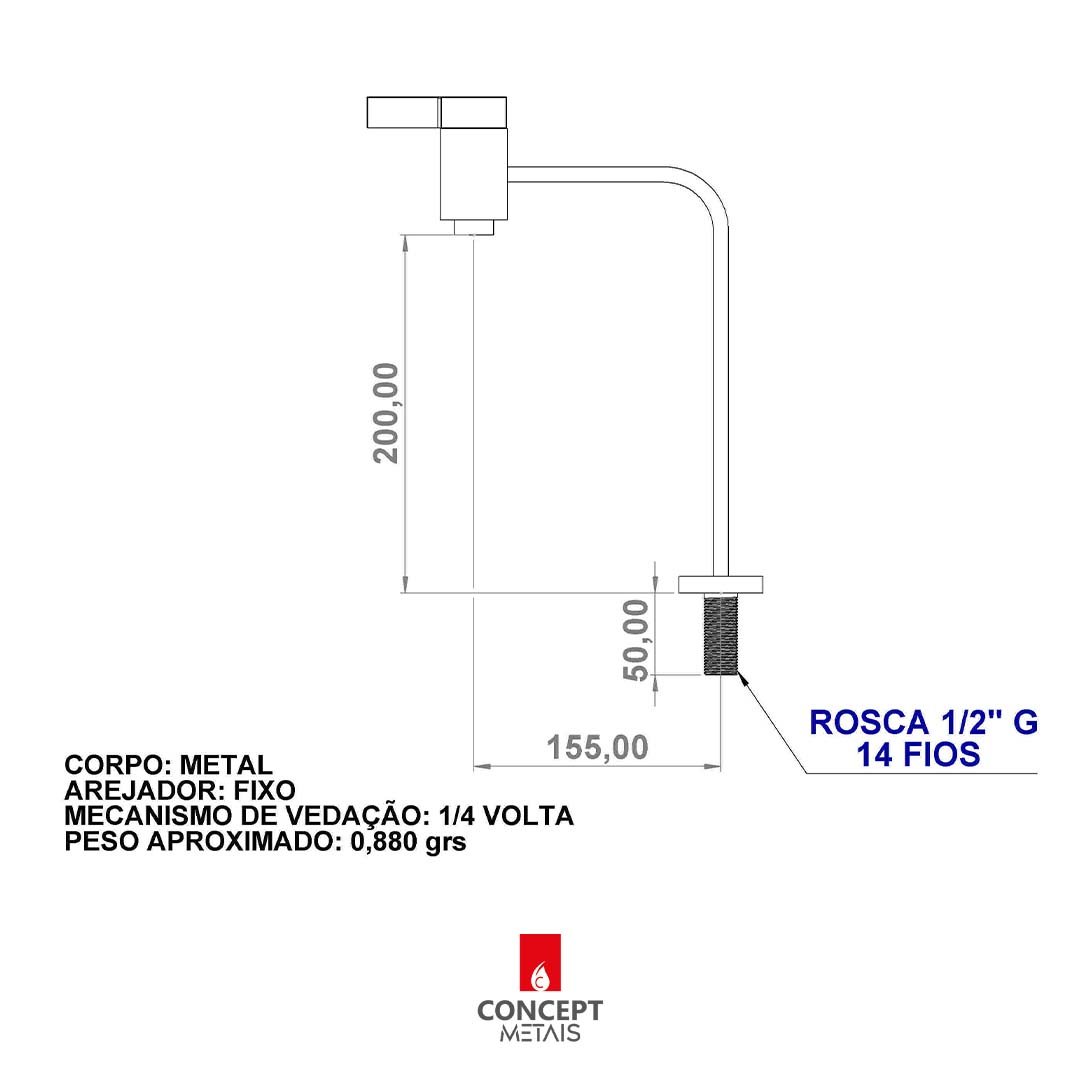 Torneira Luxo Square Alta Lavatório ou Cozinha Rosê Fosco Cano Retangular 89065 Concept Metais - 5
