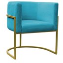 Ver imagem 4 de Kit 2 Poltronas Reforçada Decorativa Sala Carla Base Ferro Dourada Suede Azul Tifany