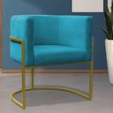 Ver imagem 2 de Kit 2 Poltronas Reforçada Decorativa Sala Carla Base Ferro Dourada Suede Azul Tifany