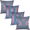 Ver imagem 1 de Kit 4 Capas de Almofadas Composê Medalhão e Listrado Rosa com Azul 45cmx45cm