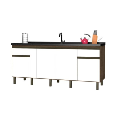Gabinete Cozinha 174cm Armário Avelato 4 Portas e 100% MDF:Avelato/Branco