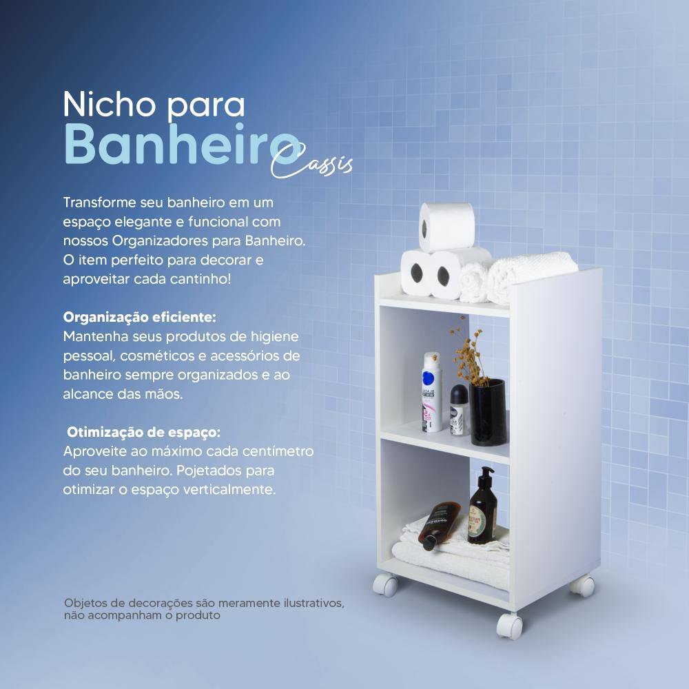 Armário Organizador Nicho Branco com Rodízio 40cm para Cozinha