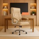Ver imagem 1 de Cadeira Escritório Couro Presidente Molas Ensacadas Nr17 Califórnia Fratini Bege