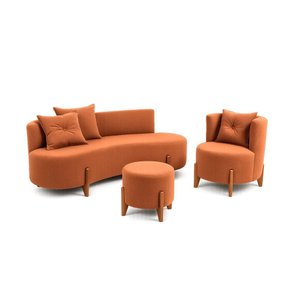 Kit Decorativo Sofá Curvo Orgânico + 01 Puff e Poltrona Luna Boucle Terracota - Montanaris Decor