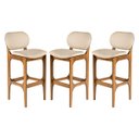 Ver imagem 1 de Kit 3 Banquetas Alta com Encosto 50 x 104 Cm Decor Madeira Maciça Imbuia Linho Bege M58 - RMI