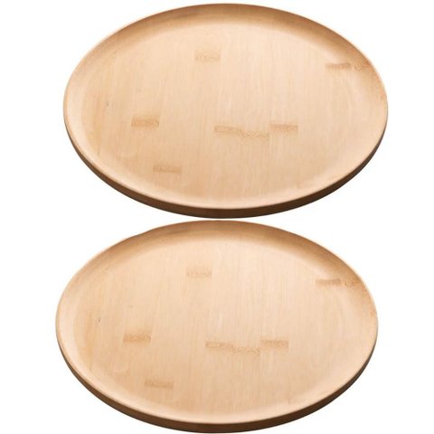 Kit 2 Pratos de Bambu 27cm Lyor Rasos Bandejas Redondas Buffet Servir Mesa Posta