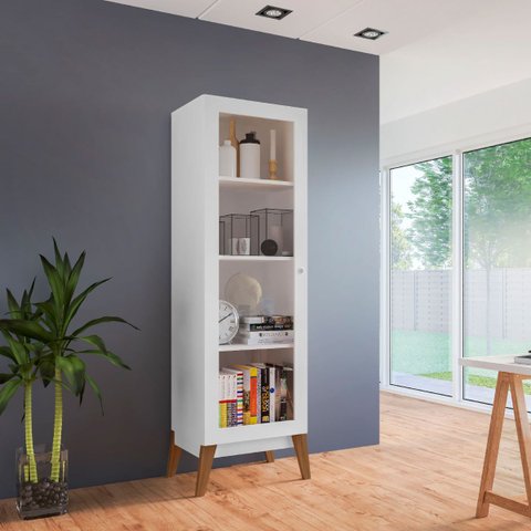 Cristaleira Malta 1 Porta Vidro 40x37x158 Cm Branco Genialflex