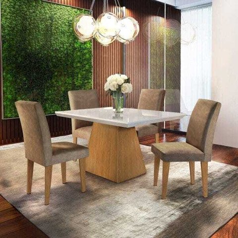 Conjunto Sala de Jantar Luna 120 MDF com 4 Cadeiras Grécia