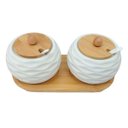 Ver imagem 1 de Cj.2 Porta Condimentos de Cerâmica C/base e Tampa de Bambu