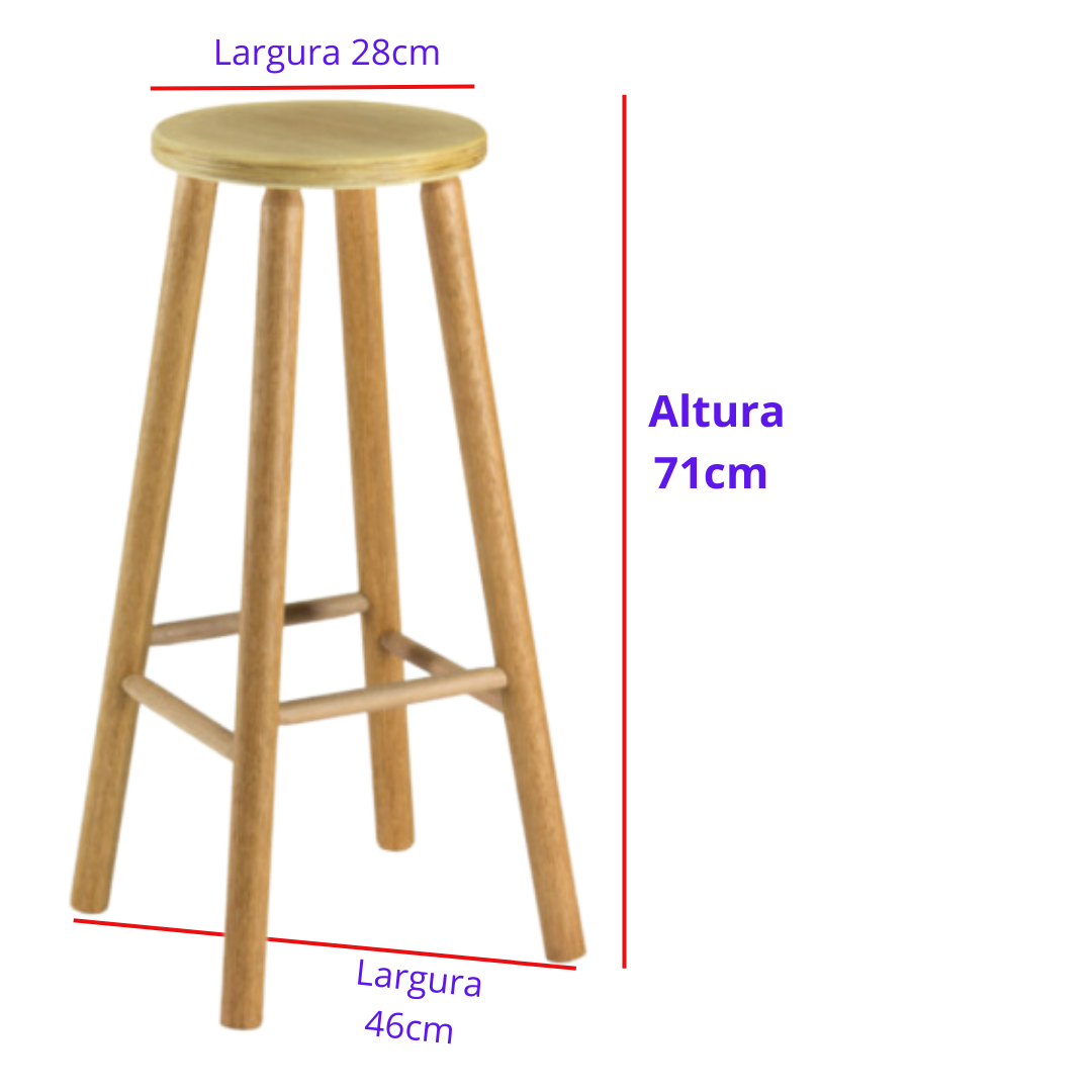 Banqueta de Madeira Mocho Alto 71cm- Volvan- Unidade - 3