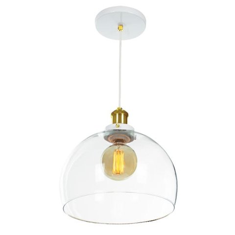 Lustre Pendente Château Bola Grande Vidro Branco com Gold 30
