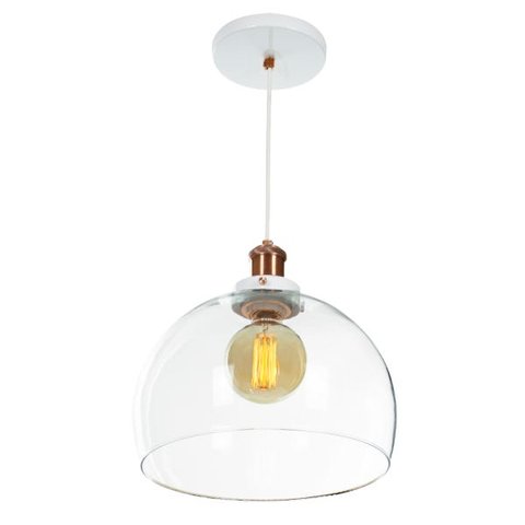 Lustre Pendente Château Bola Grande Vidro Branco com Cobre 30