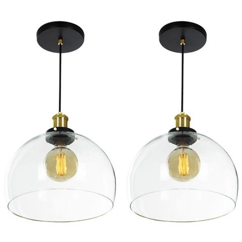 Kit 2 Lustre Pendente Château Bola Grande Vidro Preto Gold