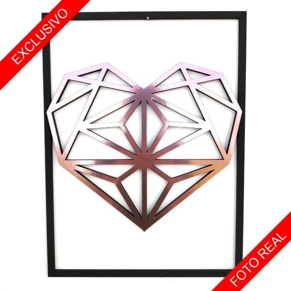 Quadro Decorativo Coração Diamante Rosé Gold Espelhado - 3