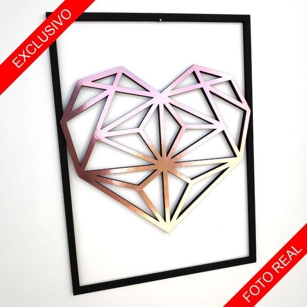 Quadro Decorativo Coração Diamante Rosé Gold Espelhado - 4