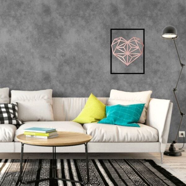 Quadro Decorativo Coração Diamante Rosé Gold Espelhado - 2