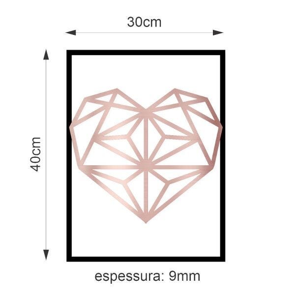 Quadro Decorativo Coração Diamante Rosé Gold Espelhado - 6