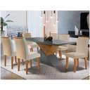 Ver imagem 1 de Mesa Aster 180 Tampo Em Mdf Canto Reto Com 6 Cadeiras Lunara Moderna Creme, Grafite E Imbuia