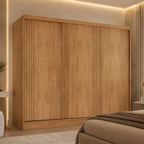 Guarda-Roupa Casal 100% MDF com 3 Portas de Correr e 4 Gavetas 182cm Multimóveis CR35537 Madeirado