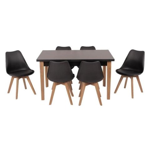 Conjunto Mesa de Jantar Juliette Preta 135cm com 6 Cadeiras Leda - Preta