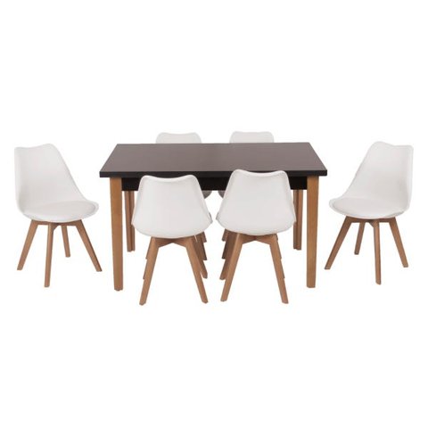 Conjunto Mesa de Jantar Juliette Preta 135cm com 6 Cadeiras Leda - Branca