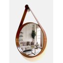 Ver imagem 1 de ESPELHO REDONDO DECORATIVO COM MOLDURA ALÇA DE COURO 60CM CARAMELO