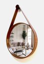 Ver imagem 1 de ESPELHO REDONDO DECORATIVO COM MOLDURA ALÇA DE COURO 60CM CARAMELO