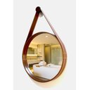 Ver imagem 2 de ESPELHO REDONDO DECORATIVO COM MOLDURA ALÇA DE COURO 60CM CARAMELO
