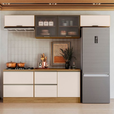 Cozinha Modulada Compacta com Tampo 5 Peças 280cm Etna Poliman Móveis
