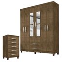 Ver imagem 2 de Guarda Roupa Casal Modena com Espelho 6 Portas e Cômoda Cannes 5 Gavetas Malbec – Incorplac
