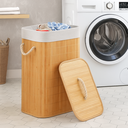 Ver imagem 2 de Cesto de Roupa Bambu Dobrável Retangular Tampa e Forro 60l:60 Litros