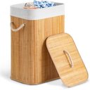 Ver imagem 1 de Cesto de Roupa Bambu Dobrável Retangular Tampa e Forro 60l:60 Litros
