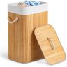 Cesto de Roupa Bambu Dobrável Retangular Tampa e Forro 60l:60 Litros - 1