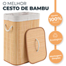 Cesto de Roupa Bambu Dobrável Retangular Tampa e Forro 60l:60 Litros - 3