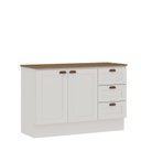Ver imagem 2 de Balcão 2 Portas 3 Gavetas 120cm Americano 100% MDF com Tampo e Rodapé Provençal Branco/Ébano