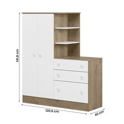 Guarda Roupa com Comoda Doce Sonho 4070 Carvalho Rustico/Branco - 4