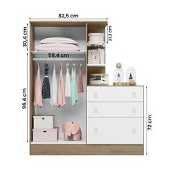 Guarda Roupa com Comoda Doce Sonho 4070 Carvalho Rustico/Branco - 3