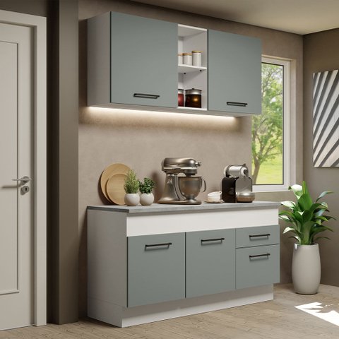 Cozinha Compacta Madesa Agata 150001 com Armário e Balcão (Com Tampo) Branco/Cinza Cor:Branco Cinza