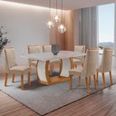 Ver imagem 1 de Mesa de Jantar Milena 180cm Tampo MDF Vidro Canto Copo com 6 Cadeiras Carolina